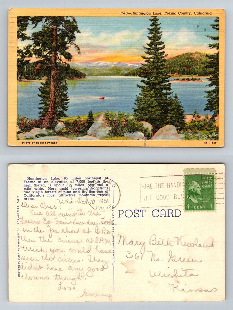Fresno County, CA-California, Huntington Lake Pines View Vintage c1951 Postcard