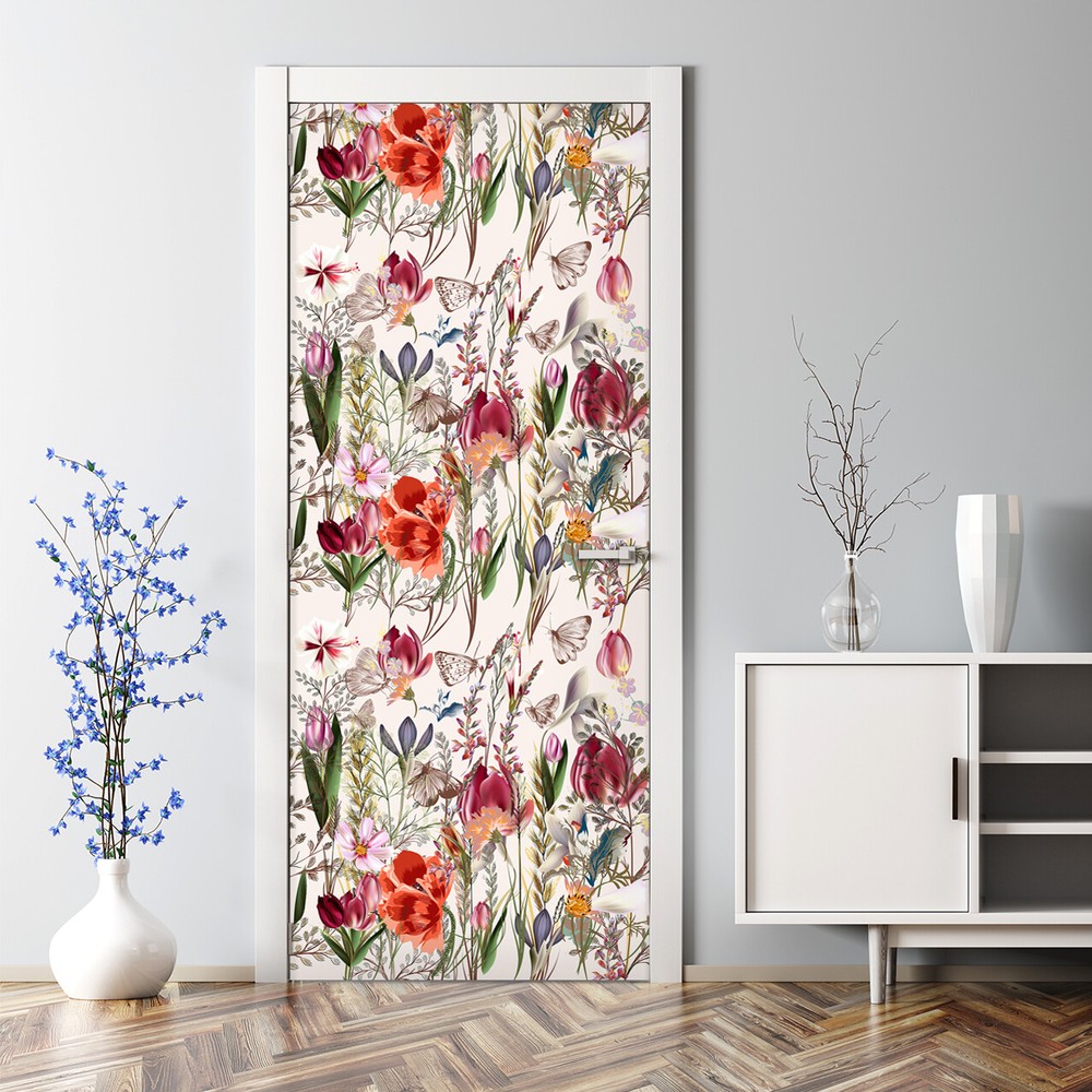 Bubble-Free Meadow Plant Door Sticker Decorative Illustration Decal