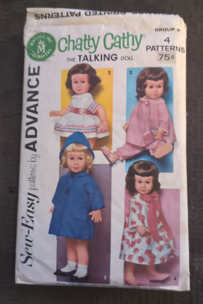 Vintage 60s Advance Chatty Cathy Doll Clothes Pattern Group 6 Wardrobe Uncut NOS