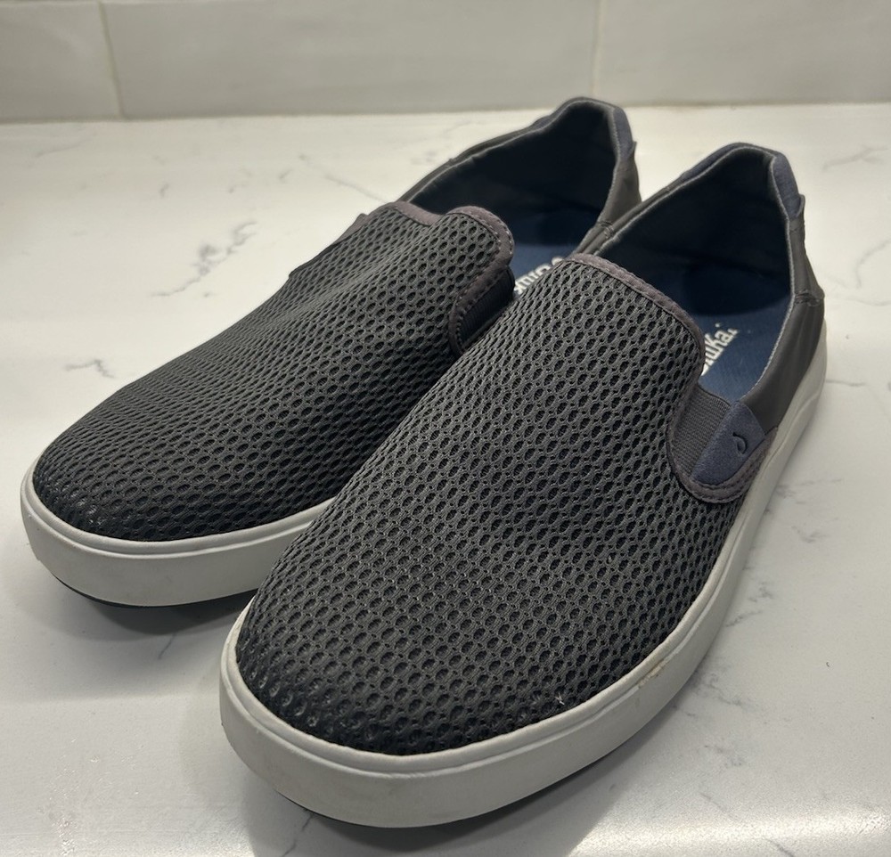 Olukai Lae'ahi Slip On Sneakers Shoes Mens 9.5M Grey Gray Mesh Casual Pavement