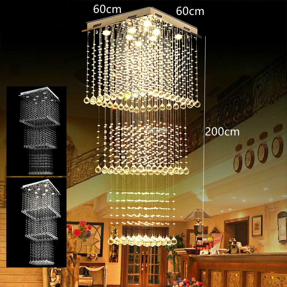 Modern Luxury K9 Crystal Chandelier LED Pendant Lamp Rain Drop Ceiling Light US