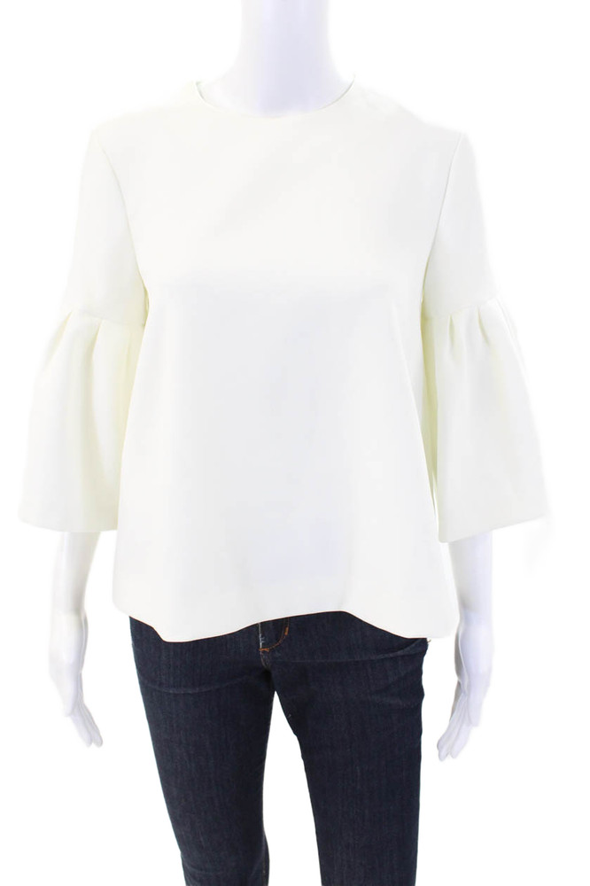 Edit Womens Crew Neck Bell 3/4 Sleeve Zip Back Lined Blouse Top White Size SFree Shipping in US $100+ Orders | $6.95 Orders Below