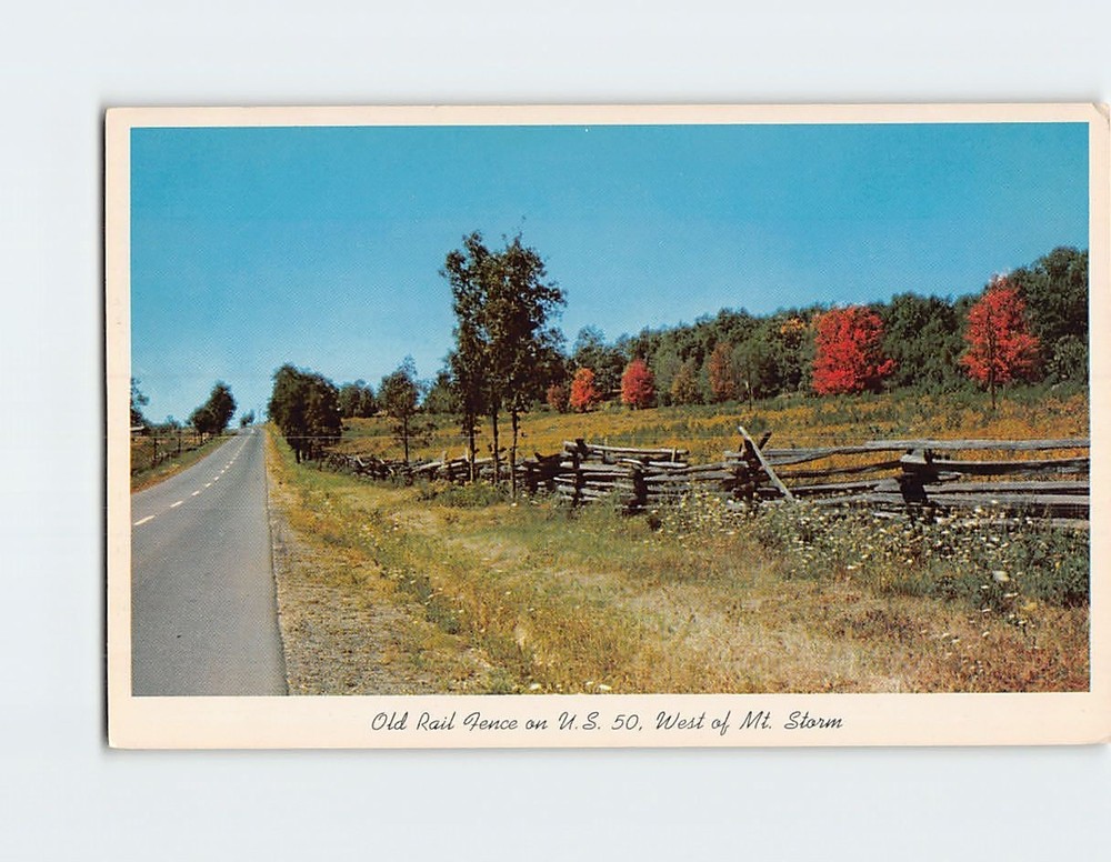 Postcard Old Rail Fence on US 50 West of Mount Storm West Virginia USA