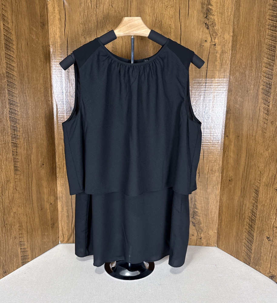Tahari Black Sleeveless Blouse Top Women Large NWT Layered Career Classic
