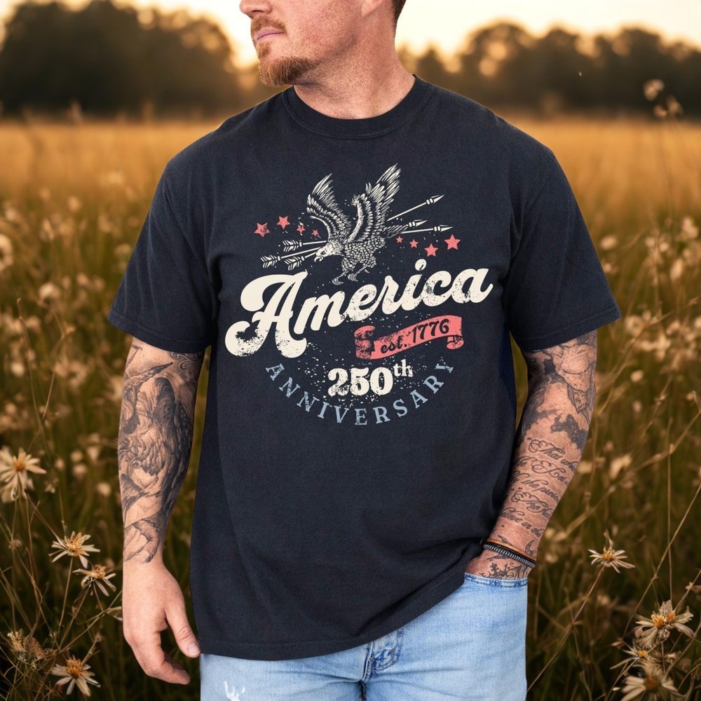 America 250th Anniversary Patriotic Eagle Est. 1776 Vintage USA T-shirt
