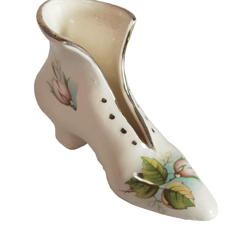 Vintage Victorian Style Shoe Boot Ceramic Pottery hand painted signed