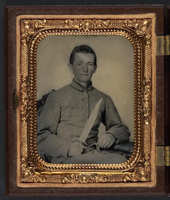 Unidentified Confederate Artillery Soldier Bowie Knife 1860s Portrait