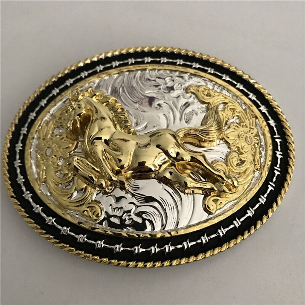 Large Western Belt Buckle for Men Women Cowboy Rodeo Vintage Style Horse Running