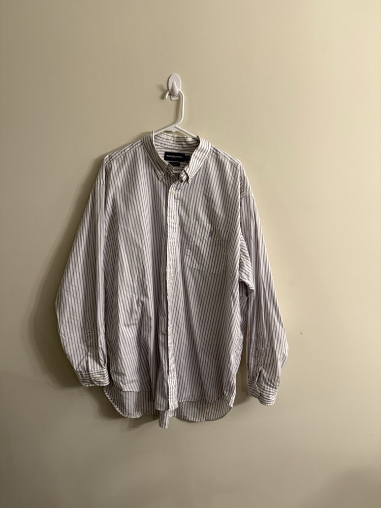 Ralph Lauren Golf Tilden Button Down Shirt Mens 2XL Purple Striped Cotton