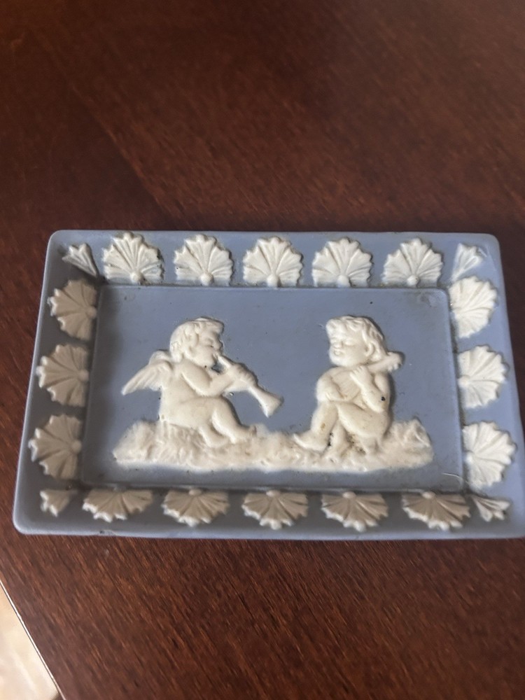 Wedgwood Jasperware Trinket Dish Cherub Design Blue White Vintage