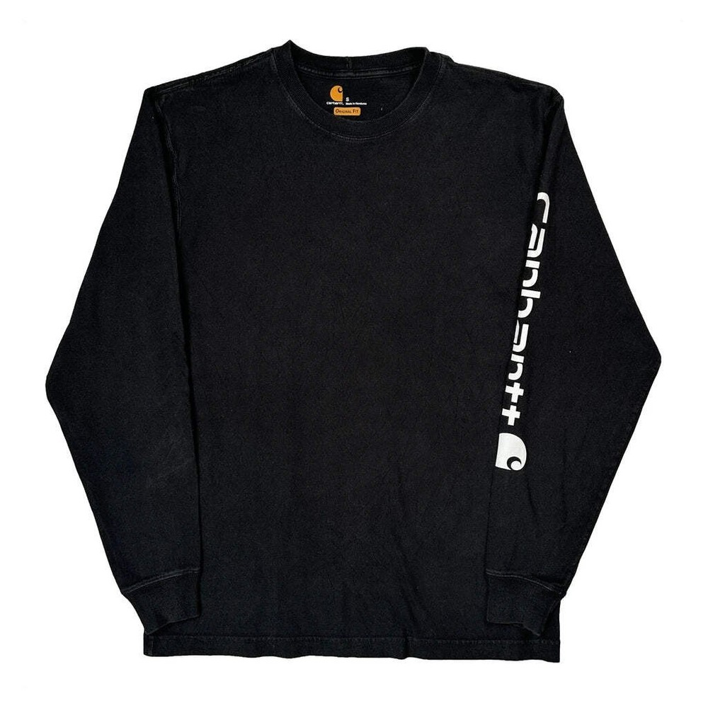Carhartt Spellout Long Sleeve T-Shirt - Small Black Cotton