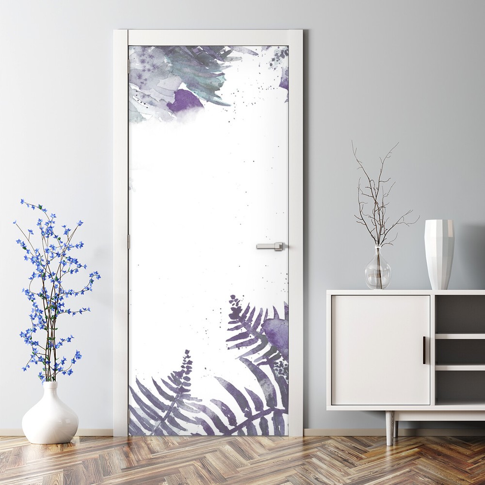 Tropical Leaf Bubble Free | Night Floral Mural | Repositionable Door Decal