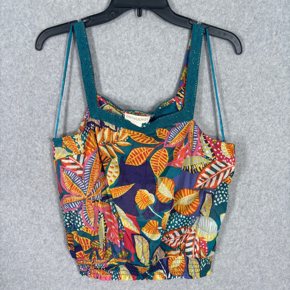 Cynthia Rowley Tank Top Women Small Crochet Crop Tropical Coconut Resort Cotton