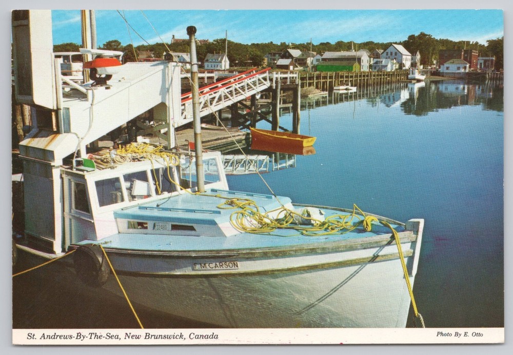 St Andrews By The Sea New Brunswick Canada Harbor Fishing Boats Vintage Postcard