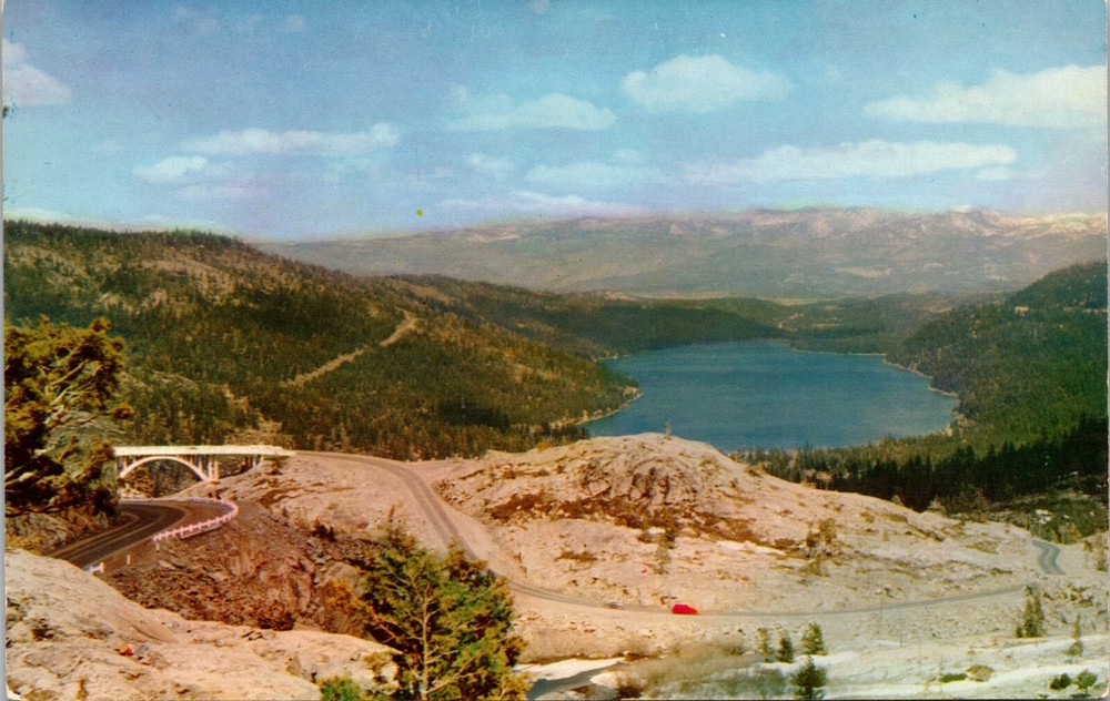 Donner Lake from Summit of Highway 40 California Vintage Postcard