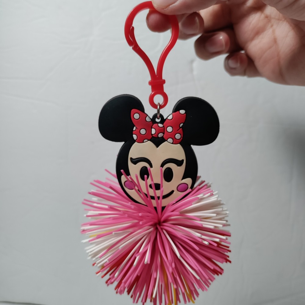 Minnie Mouse Emoji Koosh Ball Keychain Clip Key Ring Pom Pom
