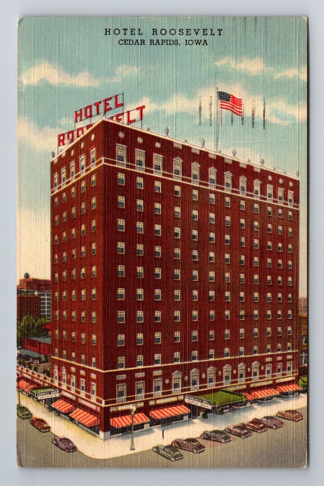 Cedar Rapids IA-Iowa, Hotel Roosevelt, Advertising, Vintage c1950 Postcard