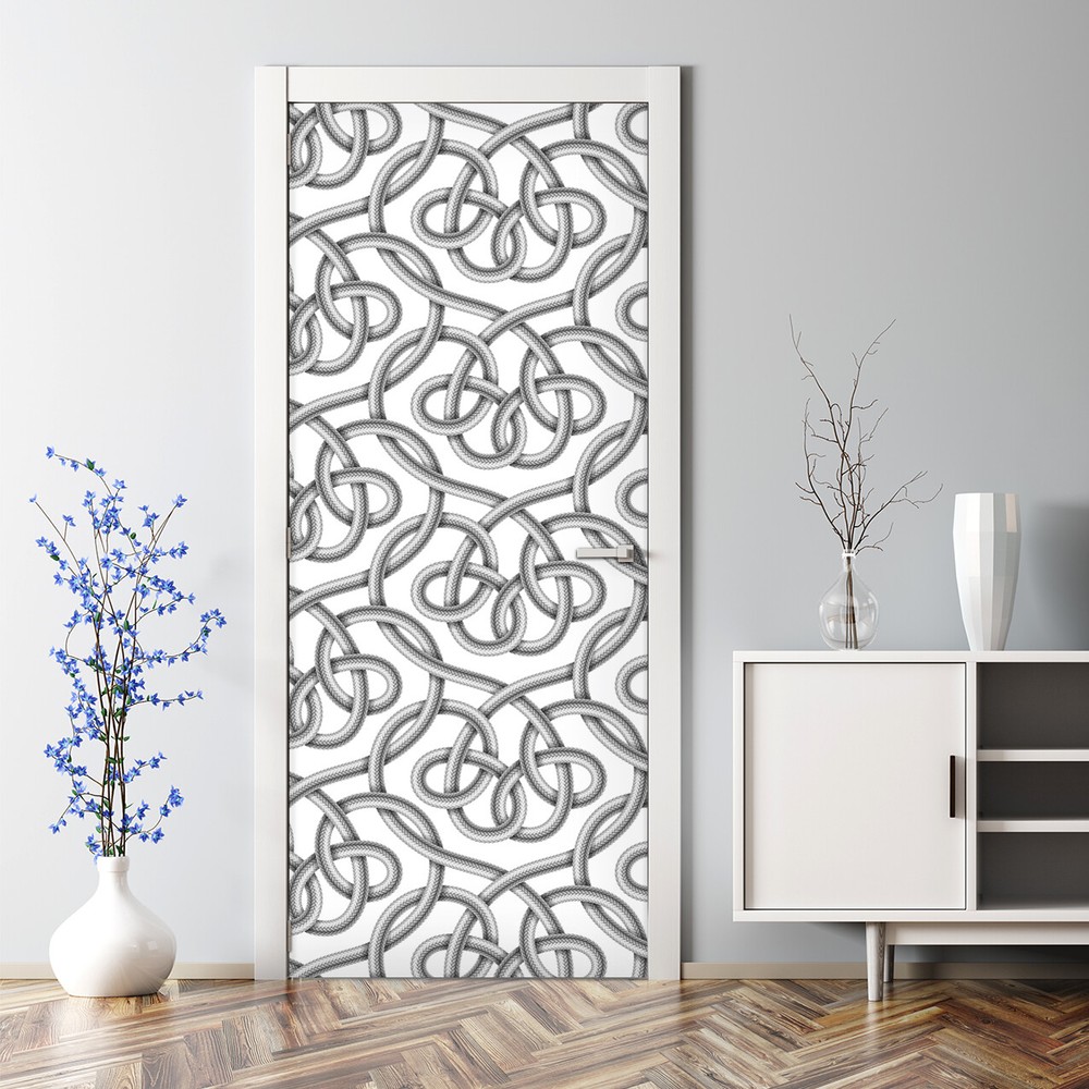 Braided Bubble Free Grey and White Door Sticker Wall Decal Decor  