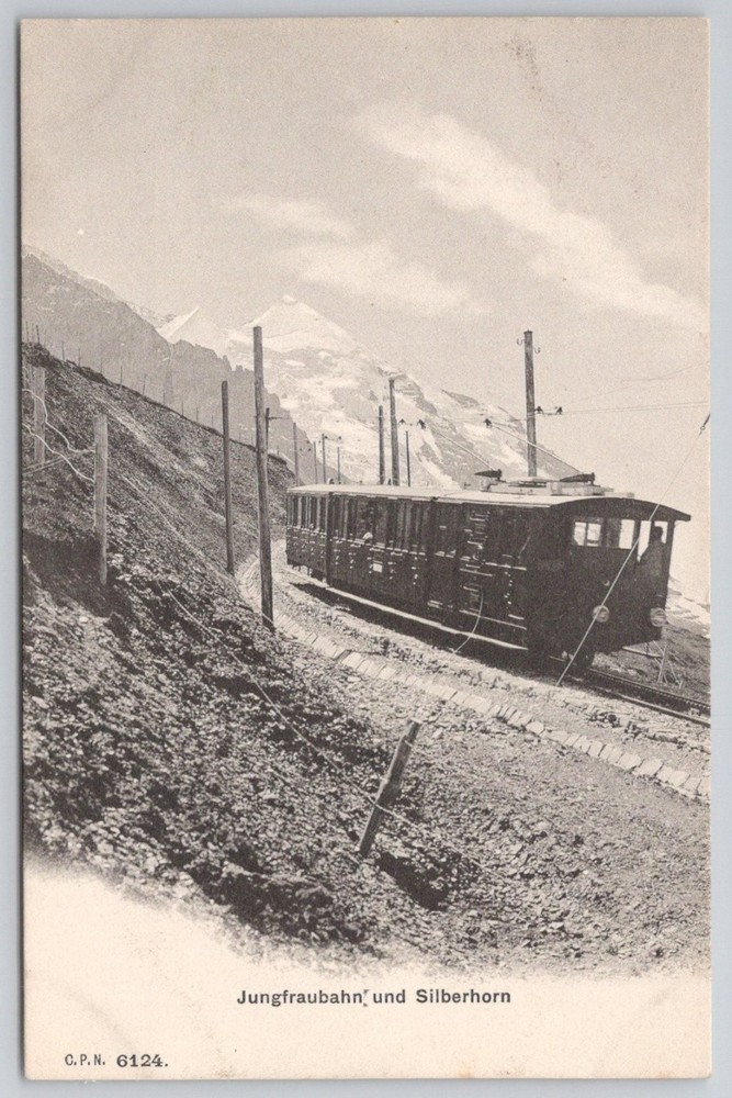 Jungfraubahn Switzerland Postcard Silberhorn Alps Train Mountain View