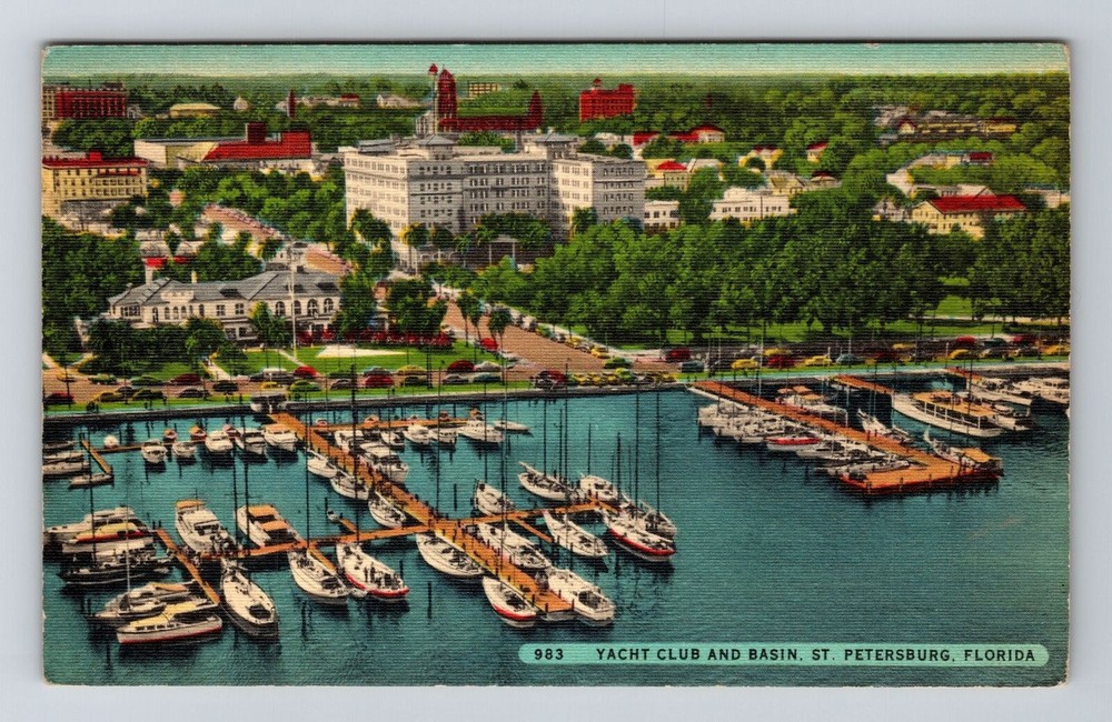 St Petersburg FL-Florida, Yacht Club and Basin, Vintage Postcard