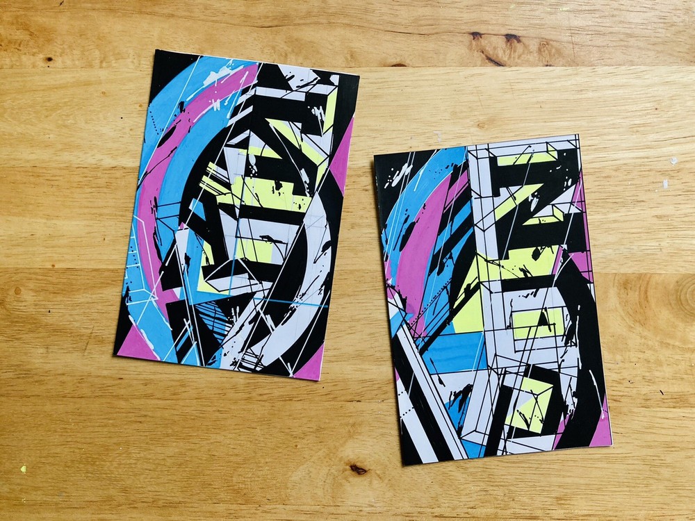 Mini graphic abstract artworks created on paper! Bundle 2 pieces included.-image