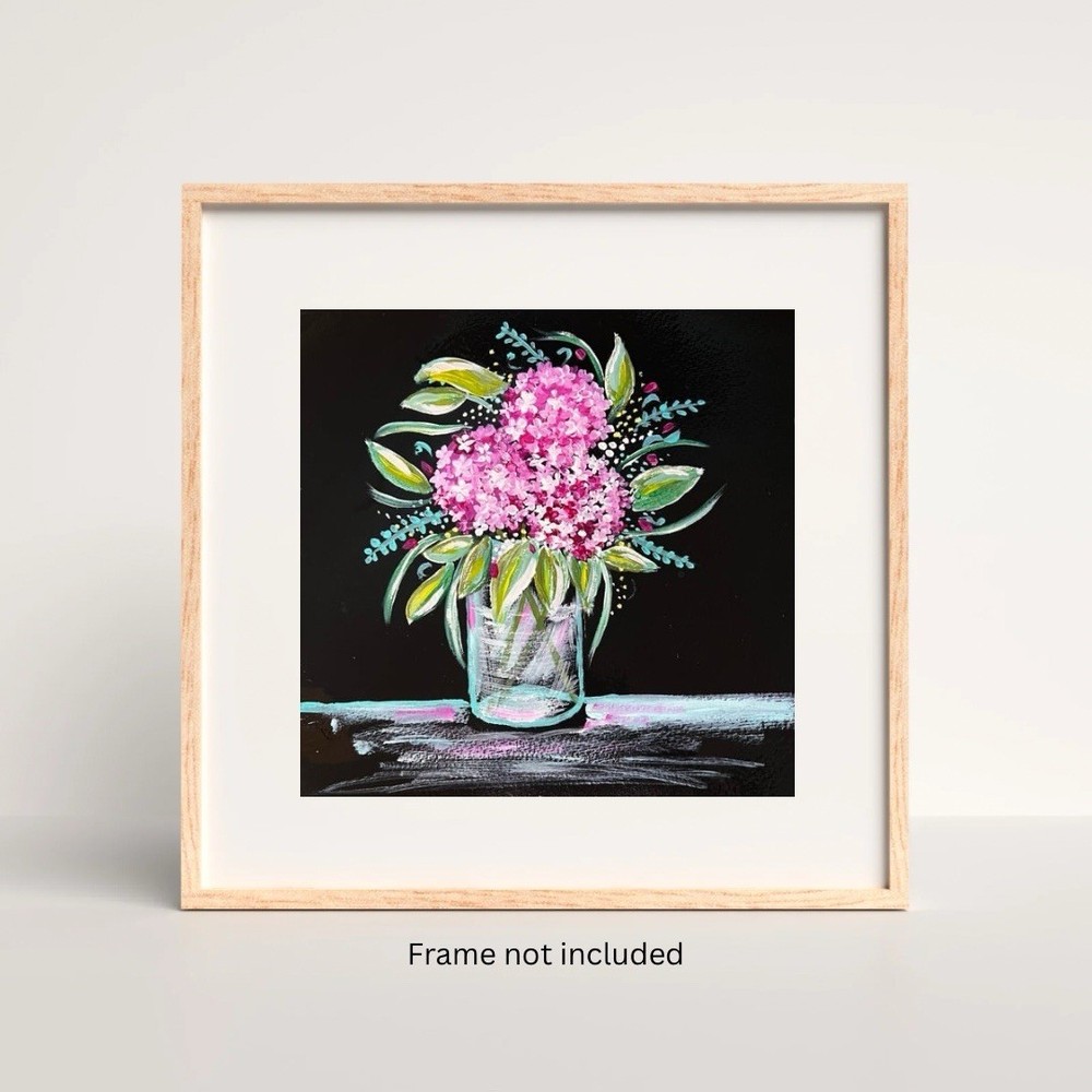 Pink Hydrangeas Floral Bouquet VLP Original Hand Painted Acrylic 8x8” Art Paper
