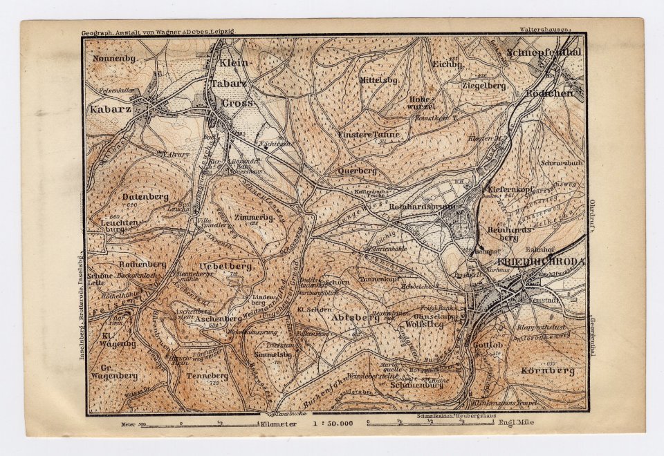 1897 Antique Map Of Vicinity Of Friedrichroda Kabarz Thuringia Thüringen Germany