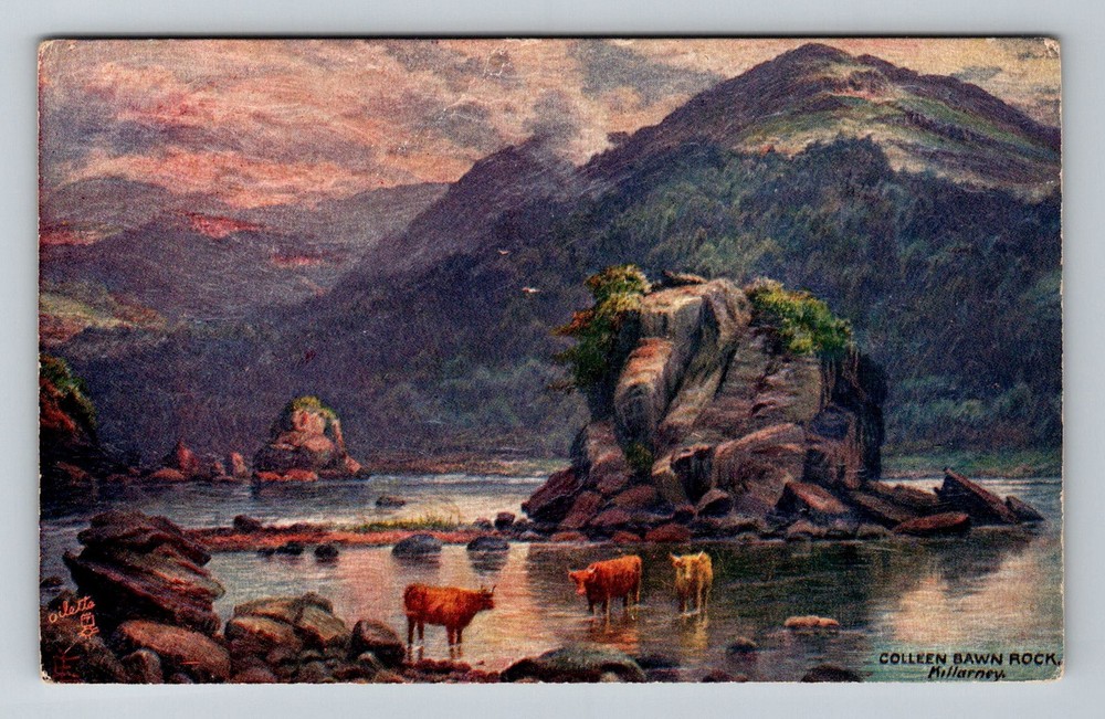 Ireland- Killarney Middle Lake Colleen Bawn Rock Old Postal PC Vintage Postcard