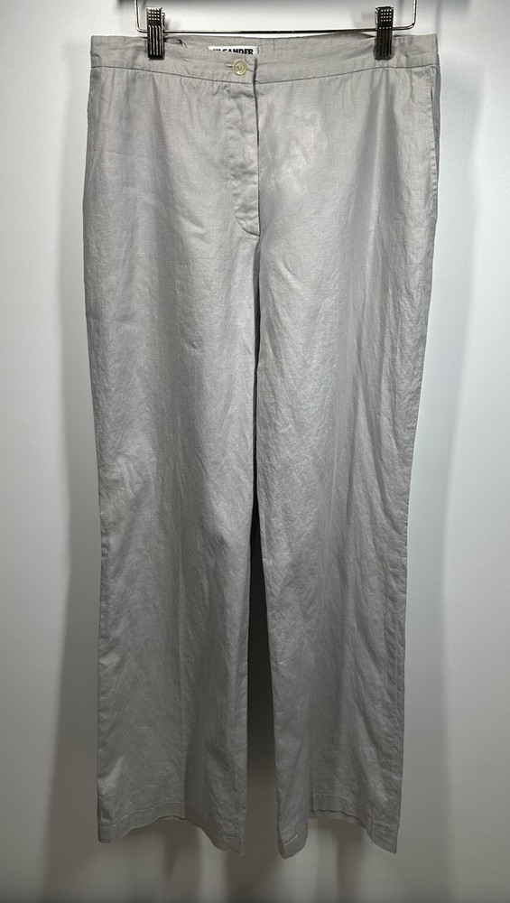 Jil Sander Womens Cotton High-Rise Zip Up Straight Leg Pants Navy Size 42