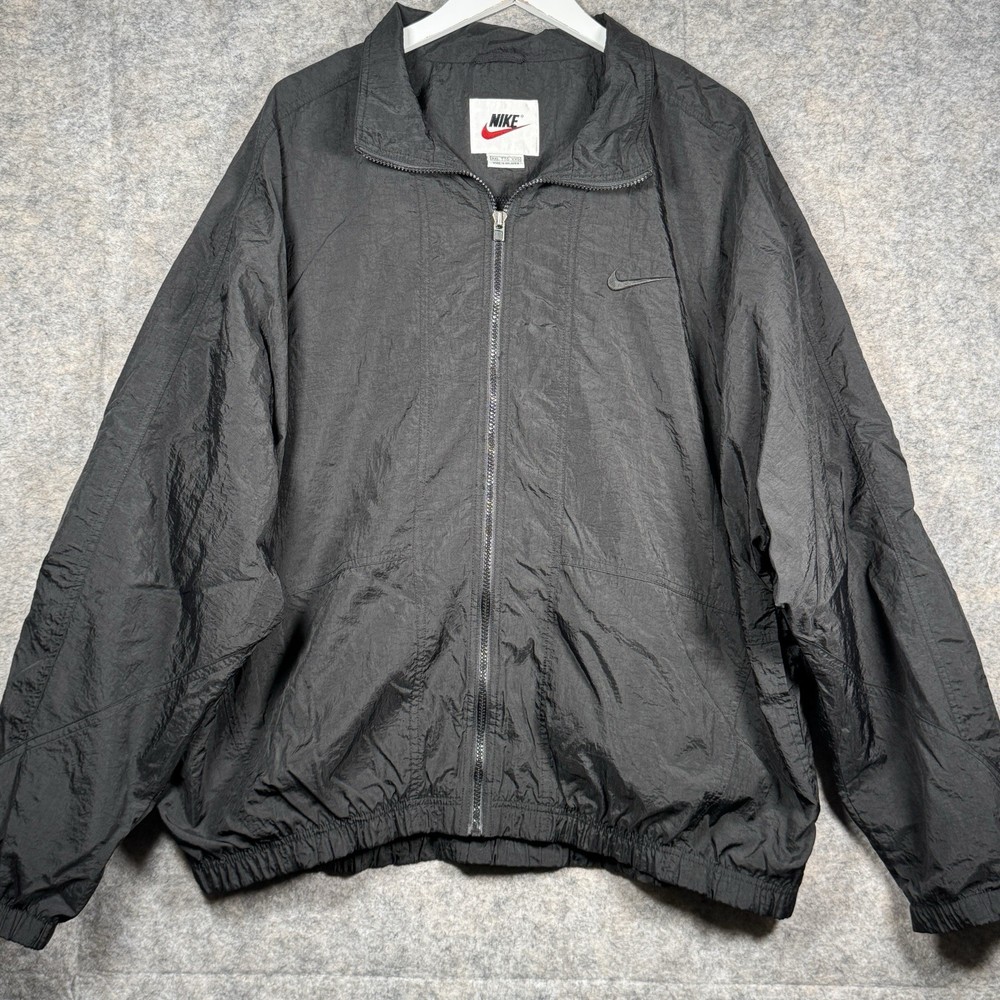 Vintage 90s Nike Black Nylon Full Zip Jacket Windbreaker Mens Size 2XL 28x30