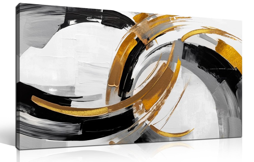AUUZAIUA Large Abstract Canvas Wall Art for Living Room Black White and Gold ...
