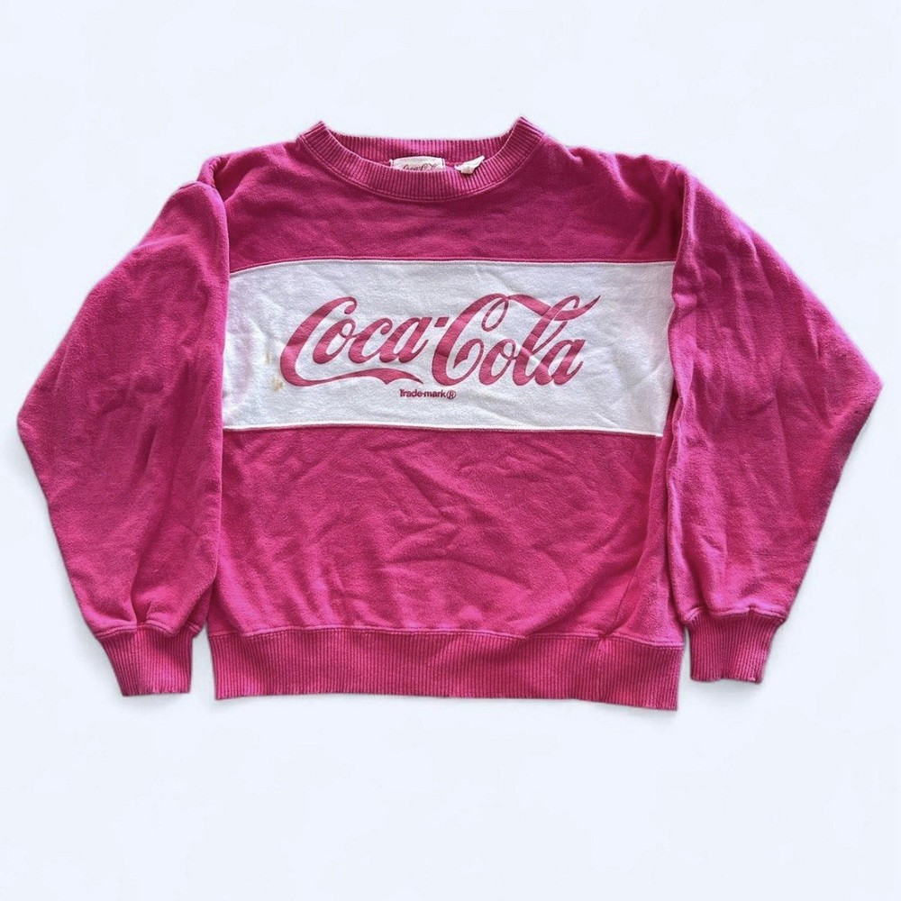 Vintage Pink Coca-Cola Sweatshirt Women's Size Large 2-Tone Logo 80s-90s sweater
