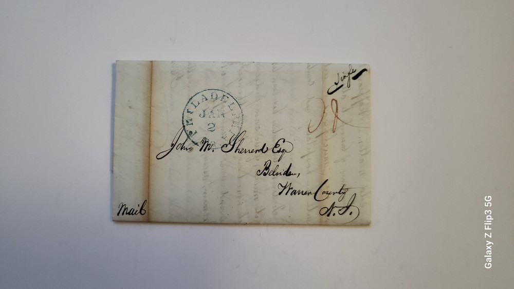 stampless postal cover Philadelphia c.1845 original handwritten correspondence