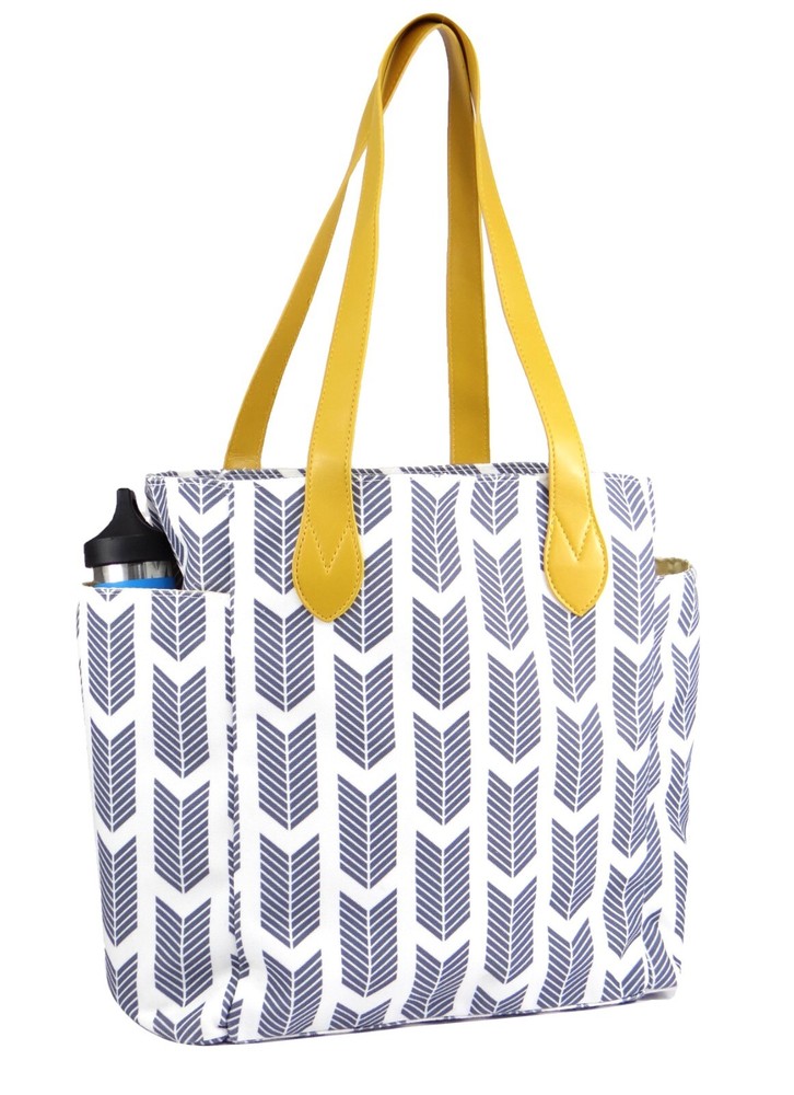 Arrow-Themed Cotton Canvas Tote Bag - Button Closure & Water Bottle - Ships Free