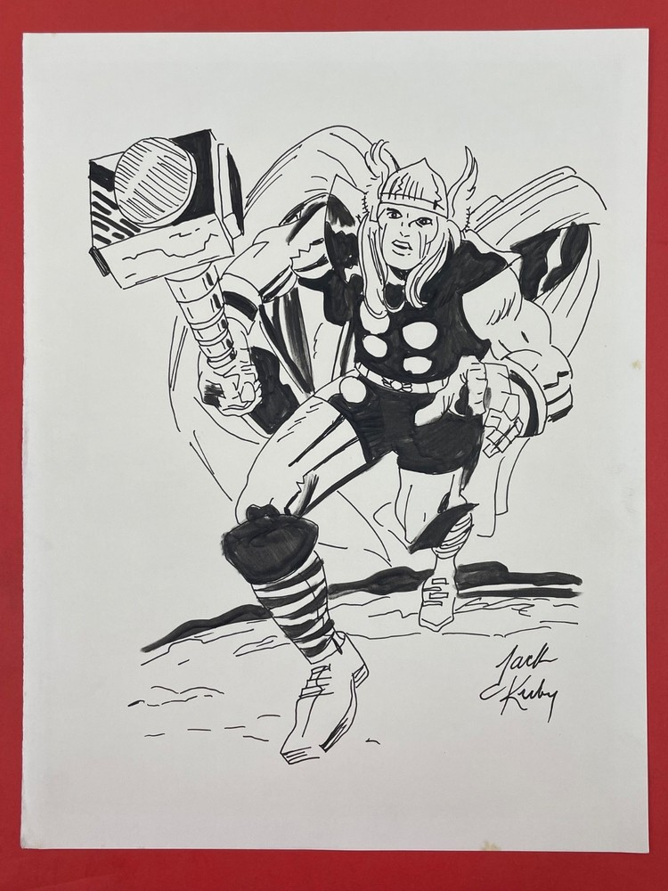 Jack Kirby Ink on paper Drawing (Handmade) signed and stamped