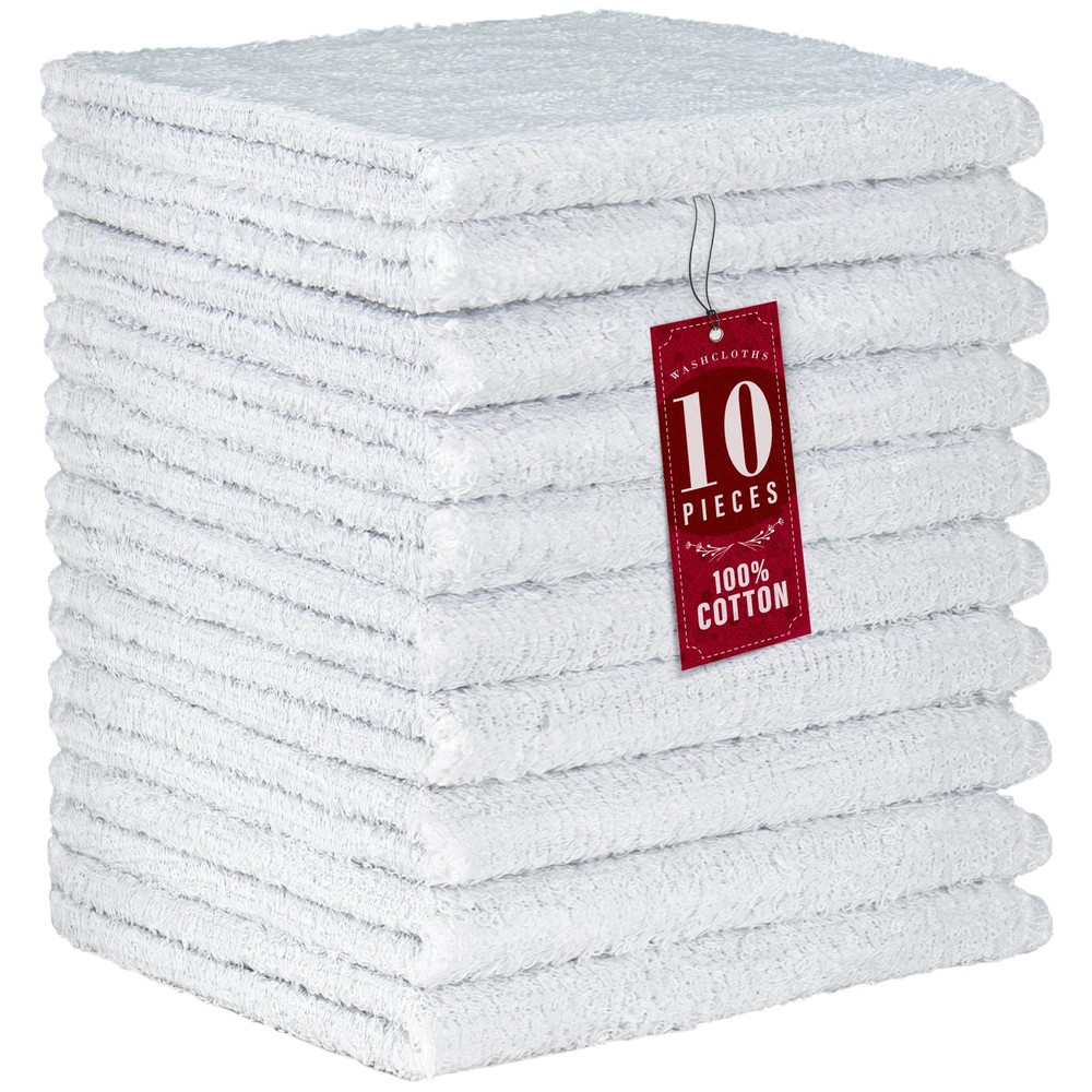 DecorRack 10-Pack 12x12 Inch Luxurious Soft 100% Cotton Wash Cloths
