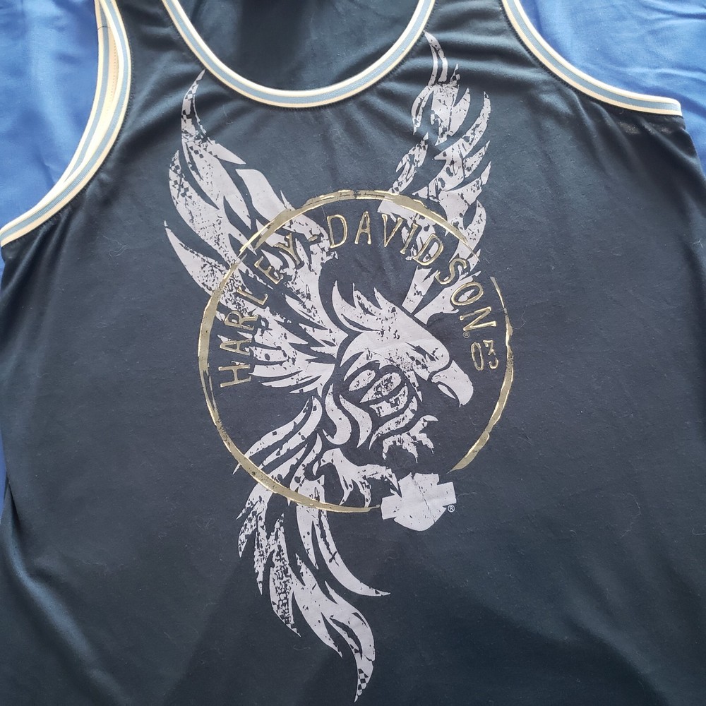 Vintage Harley Davidson Sleeveless Tank Mens XL Blue With Eagle 2003 Logo Biker