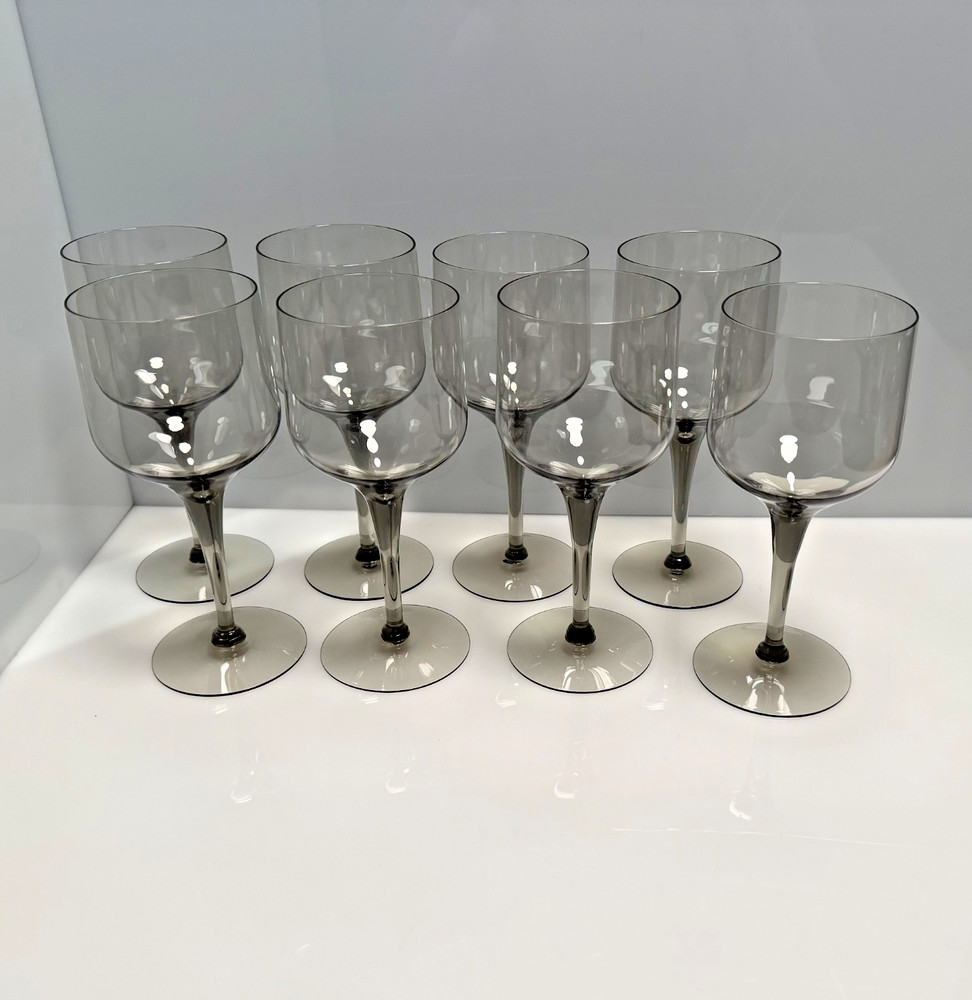 Set of 8 Tiffin-Franciscan Masterpiece Crystal Wine Glasses - Evening Mist Smoke