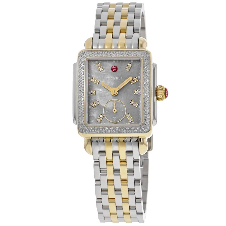 New Michele Deco Mid Quartz Grey Mother of Pearl Women's Watch MWW06V000132