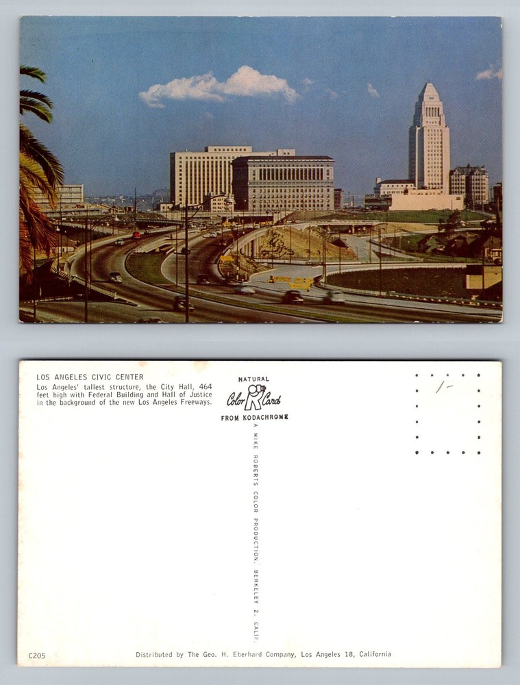 Los Angeles, CA-California Civic Center City Hall Freeway Scene Vintage Postcard