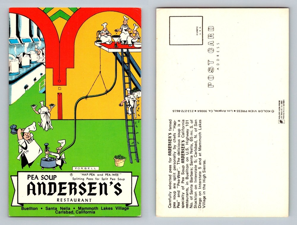 Buellton CA-California, Pea Soup Andersen’s Restaurant Cartoon, Vintage Postcard
