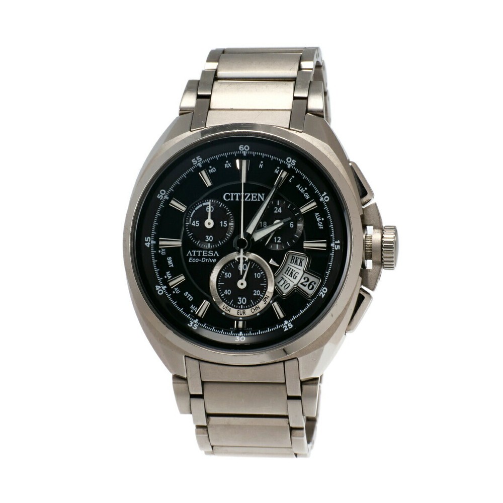 Citizen Atessa H610-T015581 Mens Black Dial Solar Radio Watch 46mm Used