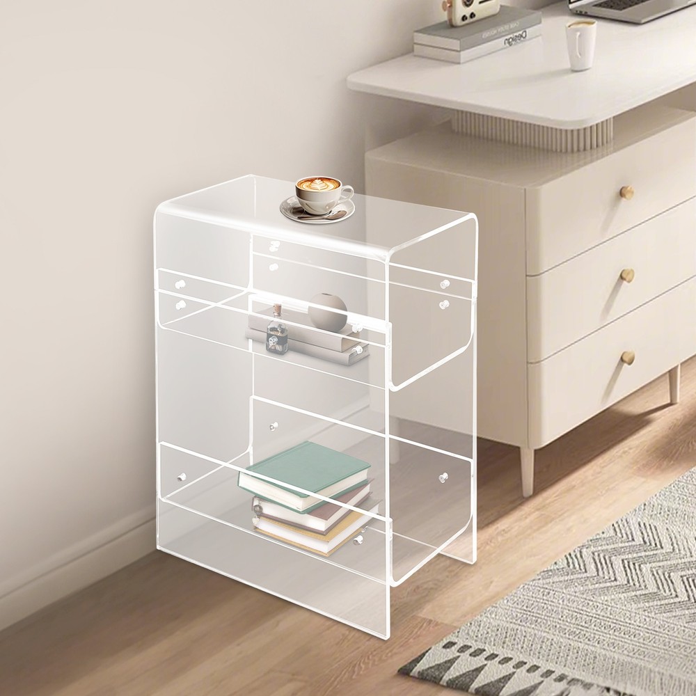 Side Table, Narrow End Table for Small Spaces, 3-tier Clear Acrylic Side Table