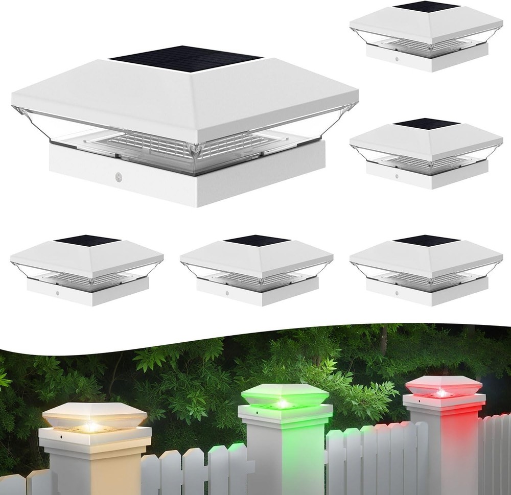 T-SUN Solar Post Cap Lights with Auto-Change Colors- for 6 Pack, White-RGBCW