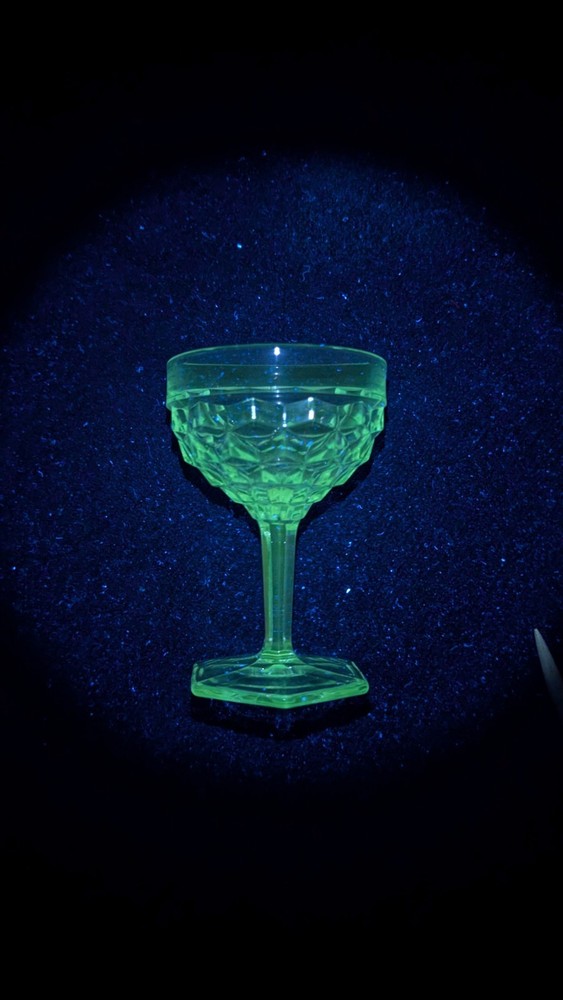 Vintage Uranium Glass Sherbet Compote – Diamond Pattern, Glows Green