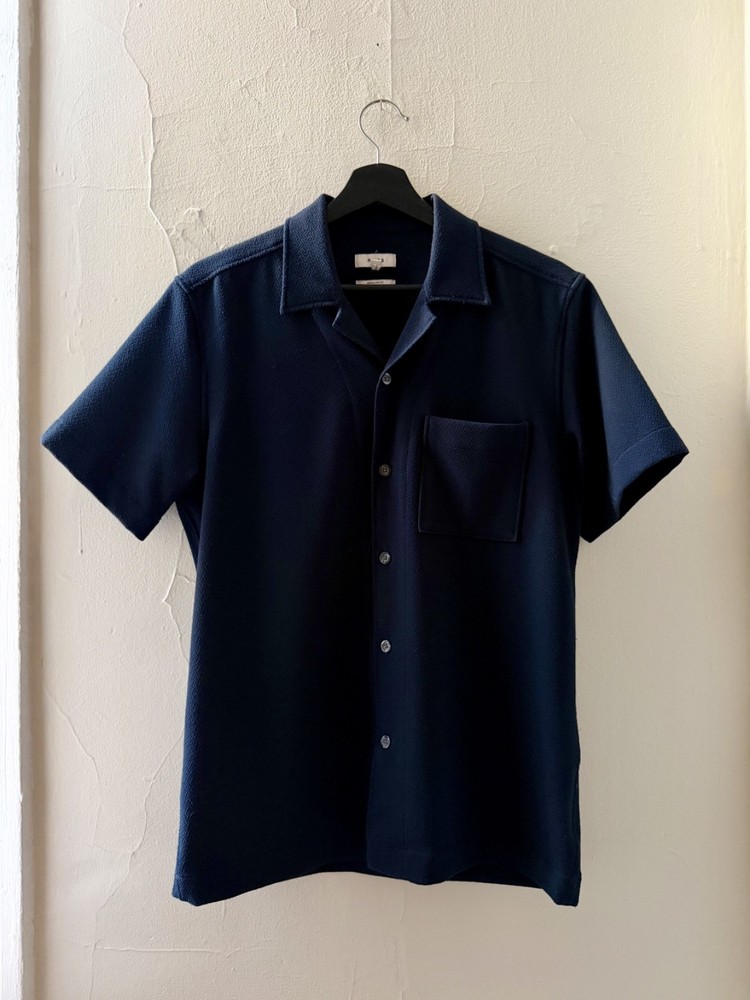 Reiss Cuban Collar Short Sleeve Button-Down Shirt Men's Size Small Navy Blue