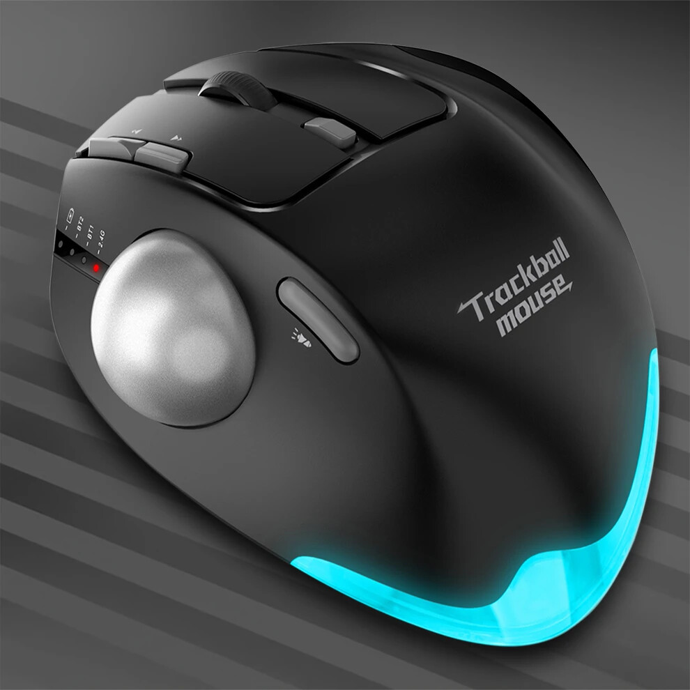 Wireless Bluetooth Trackball Mouse with RGB Lighting Rechargeable Ergonomic Rollerball Design for Comfortable Use
