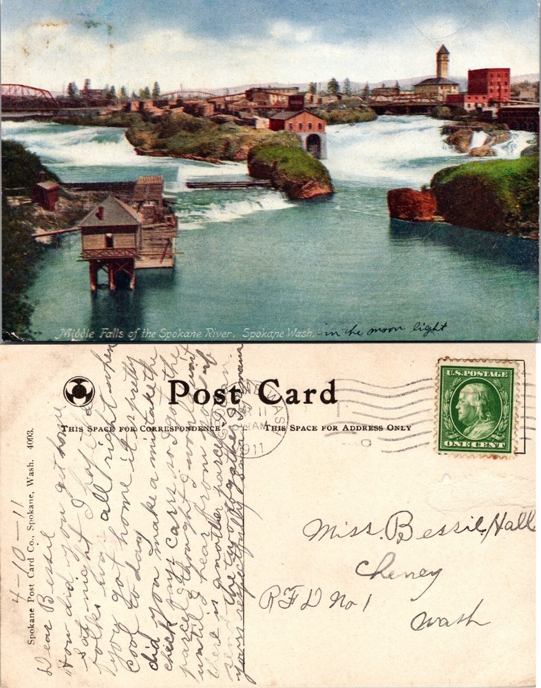 Middle Falls Spokane River Spokane Washington WA Postcard