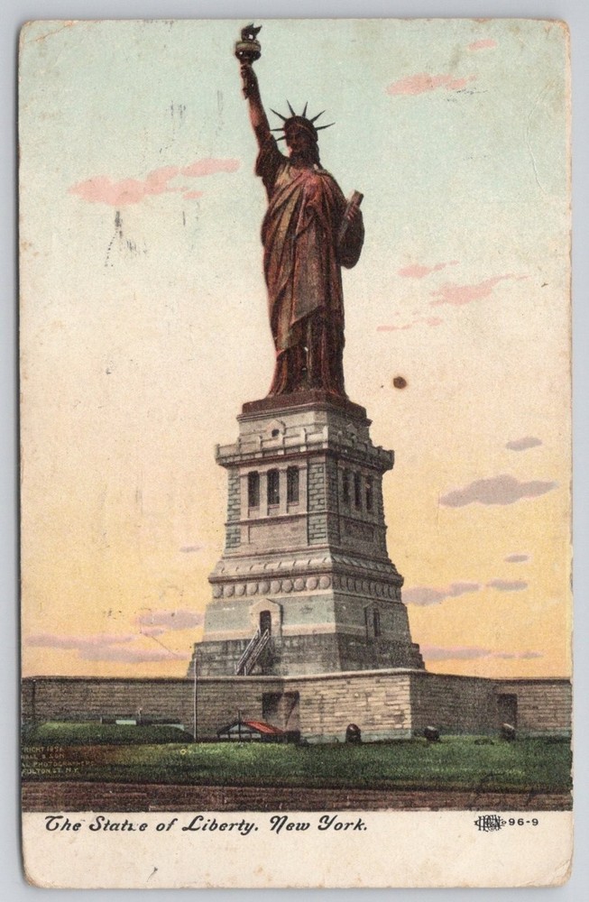 1909 Statue of Liberty New York Postcard - Hand Tinted - Scranton PA Postmark