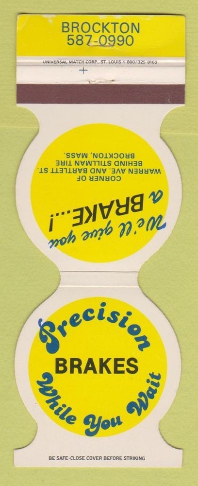 Matchbook Cover - Precision Brakes Brockton MA